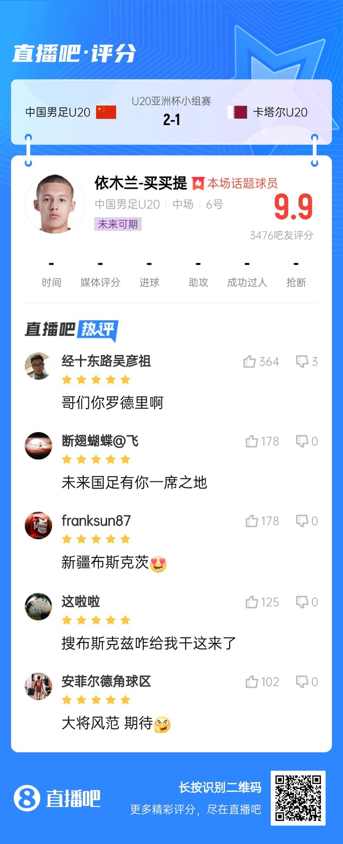  依木蘭+陳澤仕泰山中場(chǎng)連線！19歲依木蘭獲封：新疆布斯克茨！