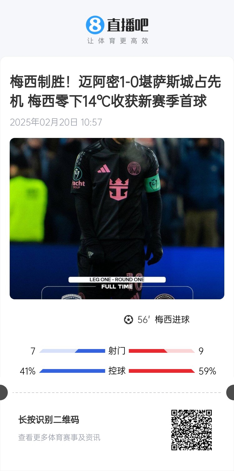  冰火兩重！梅西上一場-14℃進球，本場美職聯(lián)21°C