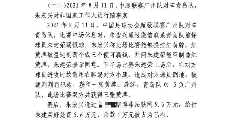  網(wǎng)傳判決書：青島球員朱建榮故意踢對方小腿，染黃收5.6萬好處費